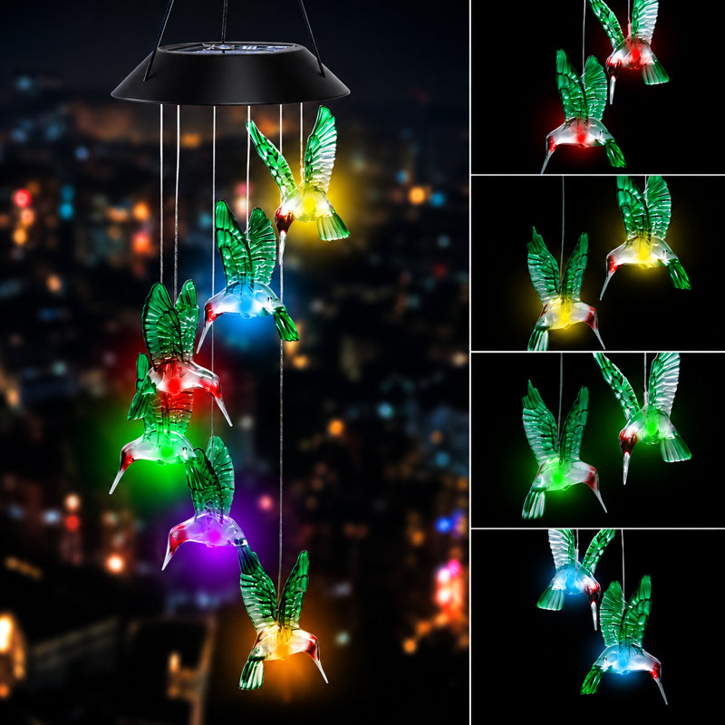 Arlmont & Co. Solar Hummingbird Wind Chime Light Outdoor